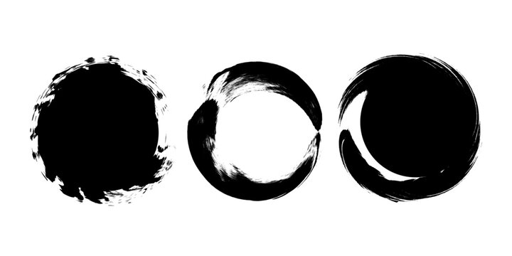 Vector brush strokes circles of paint on a white background. The circle is an ink drawing with the texture of brush strokes.