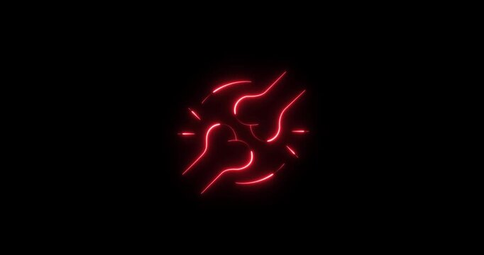 Joint pain, arthritis line icon. Motion graphics of neon line joint painicon