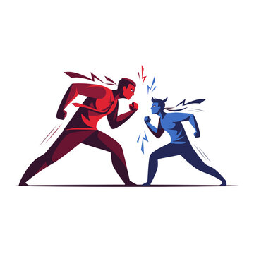 Business Rivals Clash: Red vs Blue Confrontation, Competition, Conflict