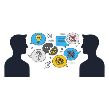Communication Breakdown: Two Silhouettes Facing Each Other with Conflicting Speech Bubbles