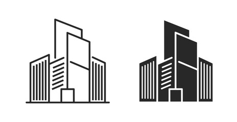 Obraz premium Building architecture icon set with outline and solid skyscraper city office vector collection