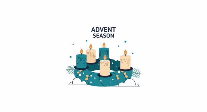 A colorful illustration of an advent wreath with four candles