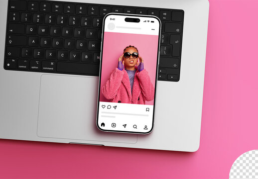 Phone Screen Mockup on a Laptop Keyboard Workspace Office Concept