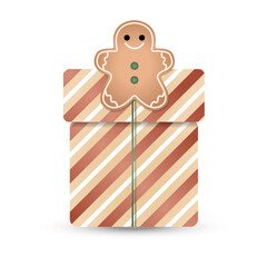 Obraz premium Christmas Gift Box with Gingerbread Cookie