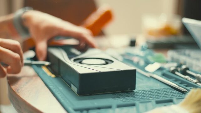 Technician repairing a computer graphics card