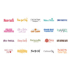Collection of catthemed phrases and words on transparent background © mohammad