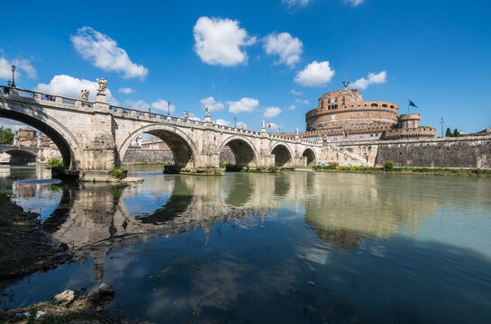 Ponte Sant'Angelo and Castel Sant'Angelo in summer, Rome, Italy