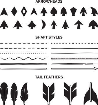 Doodle arrow design elements arrowheads shaft styles and tail feathers