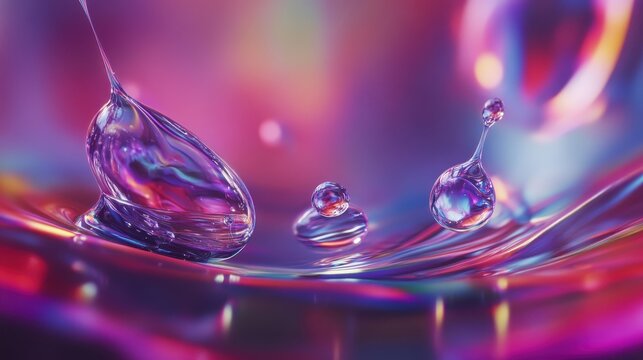Abstract Iridescent Liquid Droplets with Vibrant Color Gradients and Reflective Surfaces