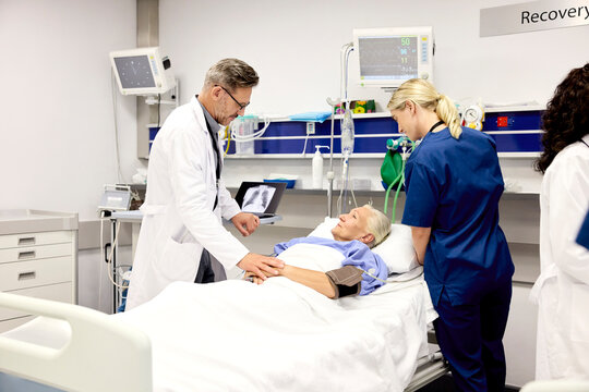 Doctor Examines Patient in Hospital Recovery Room