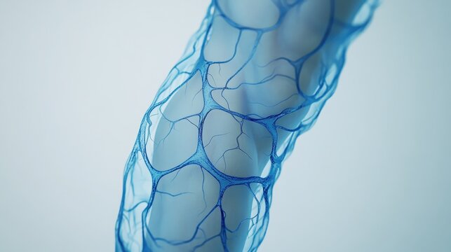 Close-up of visible spider veins on a human leg, showcasing the delicate blue vascular network