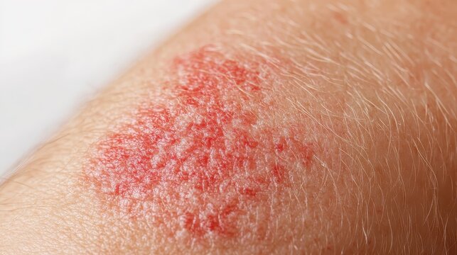 Close-up view of developing skin rash with red itchy patches on an arm, likely caused by laundry detergent exposure