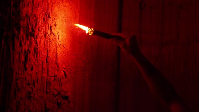 Slow Motion of Man with Red Flare in Cathedral Gorge