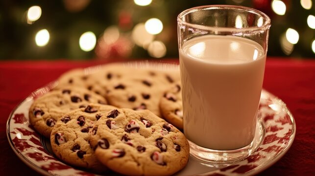 Festive Christmas cookies with a glass of milk on a platter, evoking cozy holiday traditions.