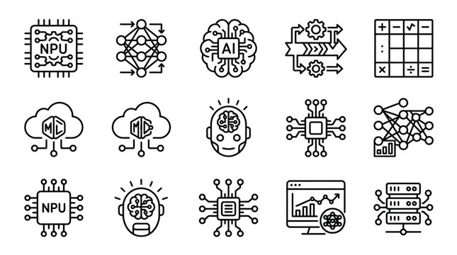Artificial Intelligence, Neural Networks, AI Chip, Machine Learning Icons