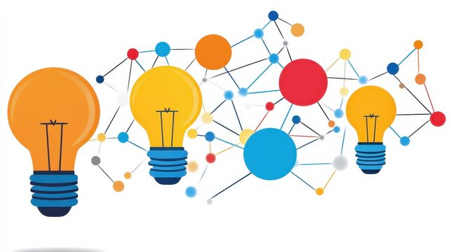Illuminated Business Growth Represented by a Connected Network and a Bright Idea Lightbulb