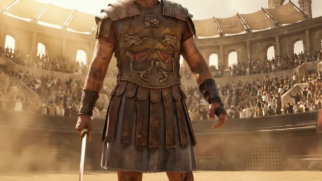 Victorious Roman Gladiator Standing in the Colosseum Arena