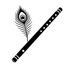 Lord krishna flute with peacock feather silhouette icon © Ammu