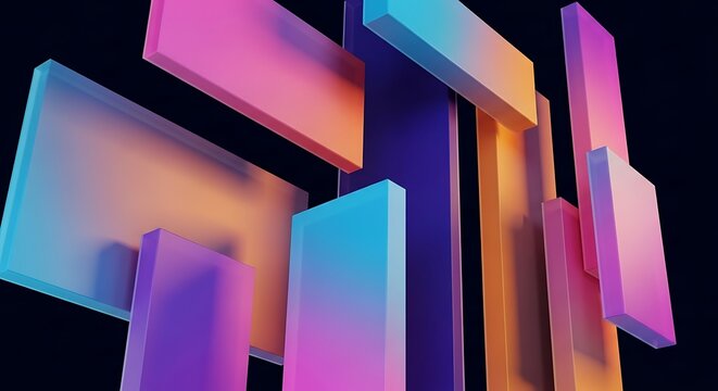 Abstract colorful floating rectangles on a black background