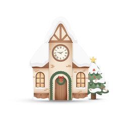 Obraz premium Christmas Town Hall Building with Snow