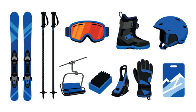 Skiing equipment blue gear.