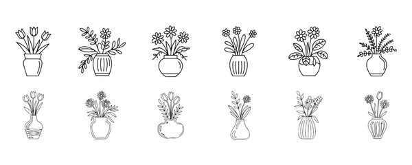 Fototapeta premium Floral arrangements in various pots and vases for interior home decor design files. plants and flower arrangements in diverse decorative vases. Perfect for interior design concepts and home decor.