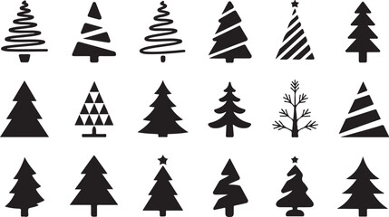 Fototapeta premium Set of modern christmas tree silhouettes featuring various artistic styles and abstract geometric evergreen plant shapes