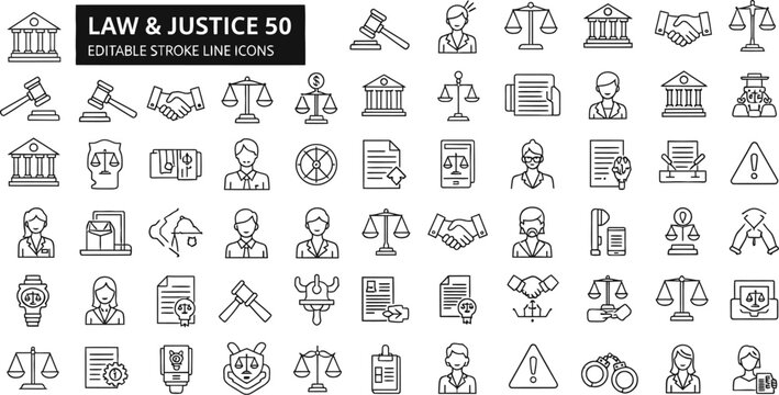 Law and justice editable stroke line icons