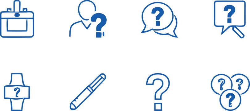 Blue question mark icons and symbols