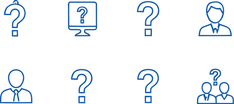Blue question mark icons with people