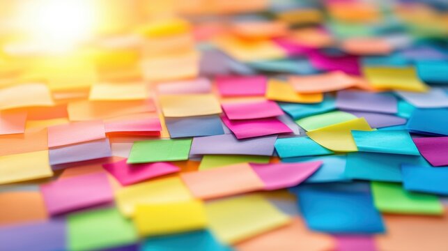 An Abundant Arrangement of Vibrant, Colorful Sticky Notes Displayed in a Grid, Symbolizing the Process of Idea Generation and Creative Planning