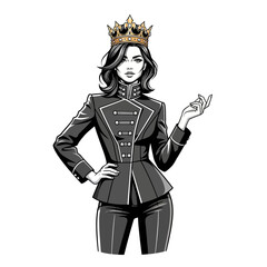 Fototapeta premium Elegant Queen: Regal Woman in Suit and Crown, Vector Illustration