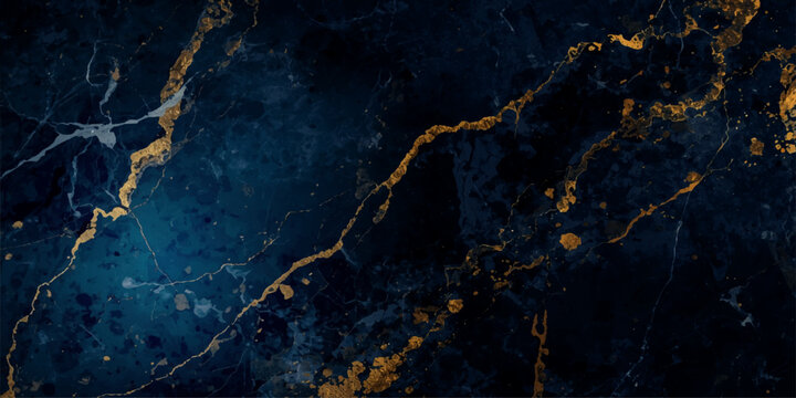 Luxurious deep navy blue marble texture background with elegant metallic gold veining patterns for premium abstract natural interior designs and rich wallpapers.