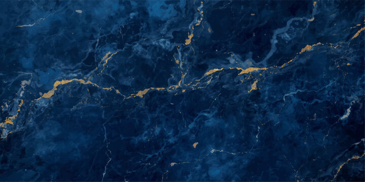 Elegant navy stone surface with luxurious dark blue marble texture and rich metallic gold vein patterns perfect for premium abstract interior wallpaper.