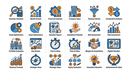 Fototapeta premium Business Finance Icons: Growth, Analytics, Investment & Strategy Set