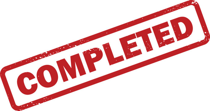 Distinctive red rubber stamp with word COMPLETED signifying a task successfully brought to an end