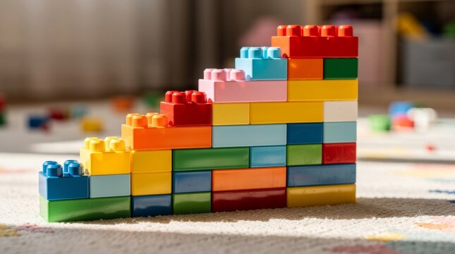 Colorful Toy Blocks Building a Stacked Structure