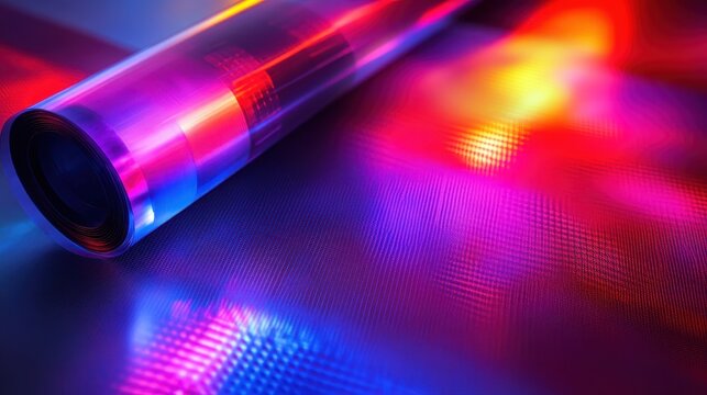 Vibrant Futuristic Metallic Surface Illuminated by Glowing Neon Light Patterns and Intricate Textures