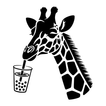 Giraffe Drinking Boba Tea