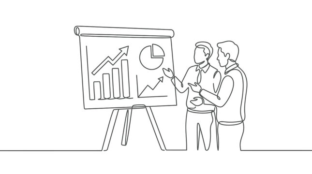 Businessmen analyzing growth charts on flip chart easel
