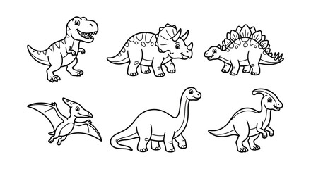 Dinosaur collection black and white vector illustration for educational purposes © Begum