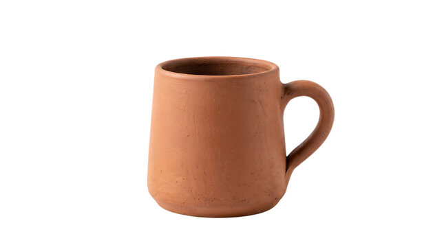 Rustic textured clay ceramic mug isolated on white background with handmade earthenware beverage brownware minimalist tableware container isolated background kitchenware homeware terracotta