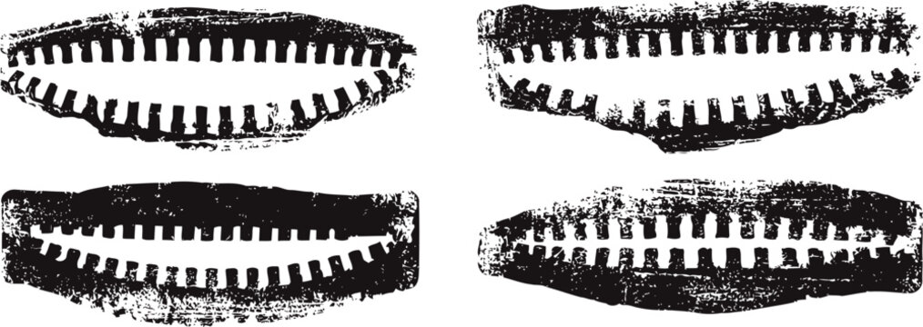 Set of four halloween monster mouth expressions with sharp teeth and grunge texture