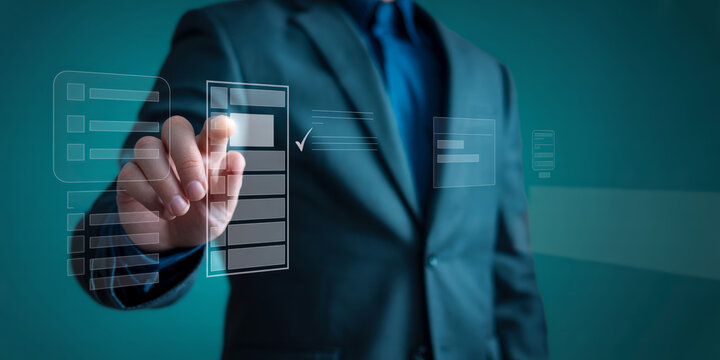 Man selecting an option on a digital checklist interface.