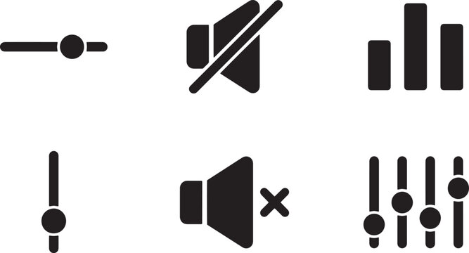 Black sound and volume control icons on white background