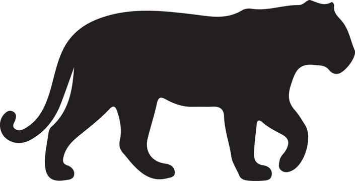 Tiger silhouette icon isolated on transparent background predatory feline animal walking mascot profile design.
