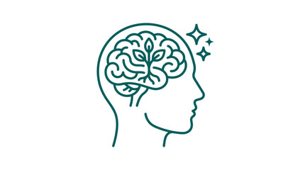 Obraz premium Green brain growing like tree inside profile silhouette, creativity concept