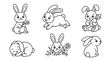 Vector Illustration Of Rabbits In Various Poses Black And White © Begum