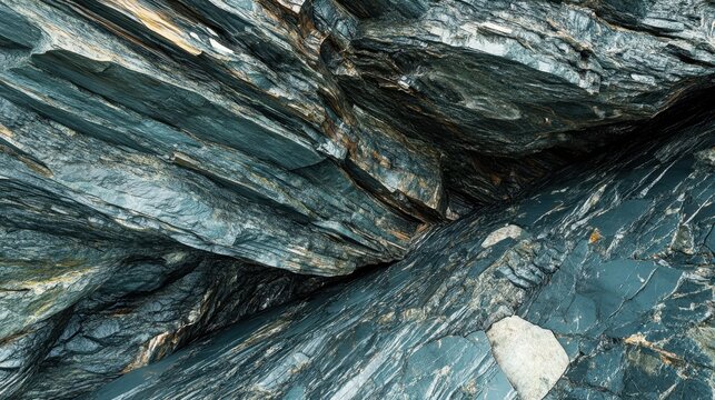 Dramatic natural lighting illuminates unique layered rock structures within a rugged mountain landscape