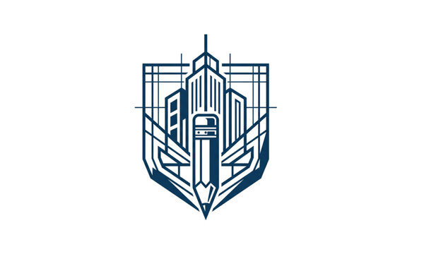Creative Draftsman Architect Logo Design with Building Blueprint and Professional Vector Emblem